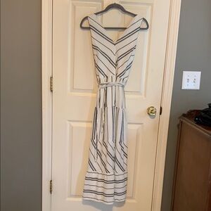 DKNY Striped  White and Grey Maxi Dress